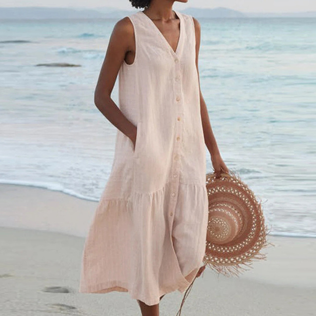 Maria | Stylish V-Neck Button-Down Summer Dress