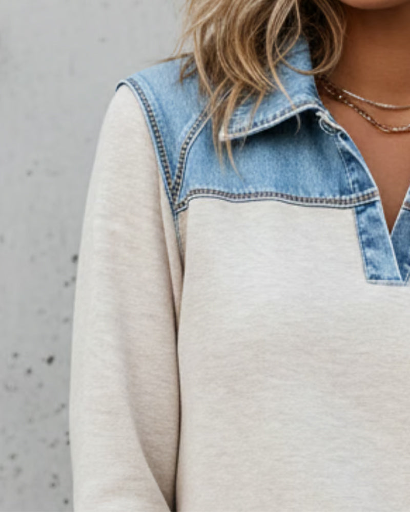 Trendy Color Block Assembled Sweatshirt