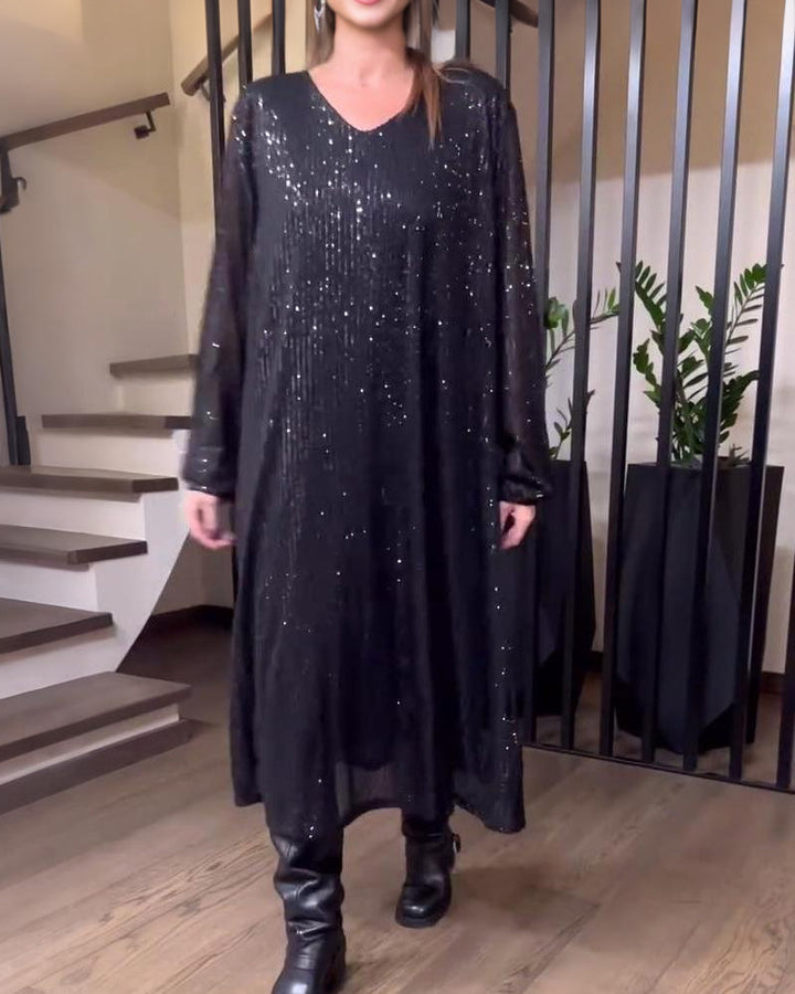 Trendy Solid Color V-Neck Dress