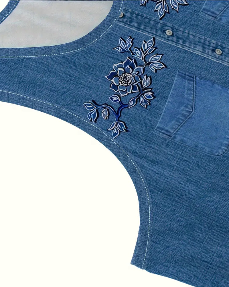 Sleeveless Denim Imitation Dress