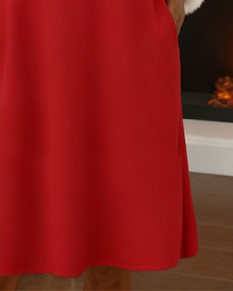 V-Neck Dress with Fluffy Contrast