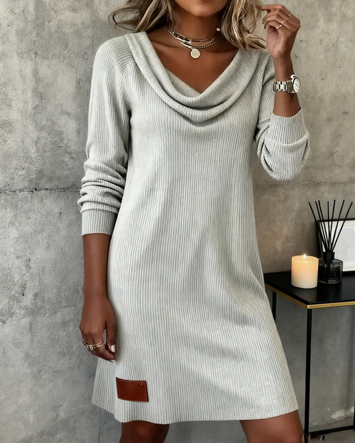 Straight Dress with Long Sleeves and High Collar