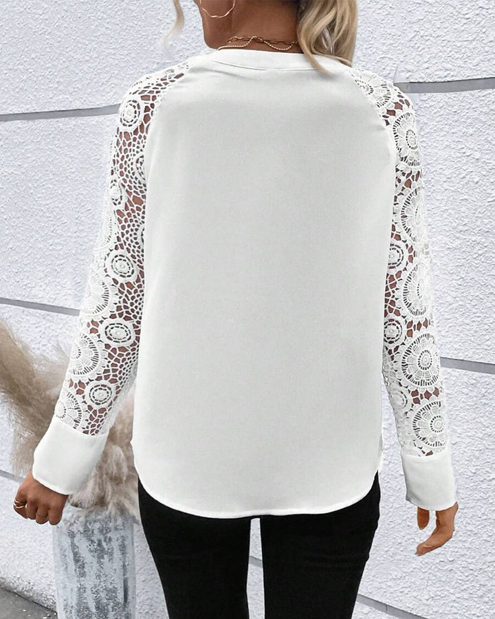 Ruffled Blouse with Long Sleeves and V-Neck