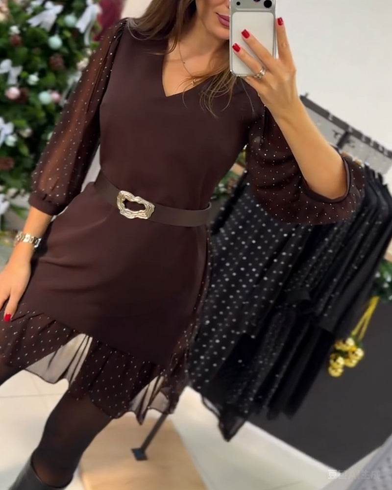 Elegant V-Neck Dress with Patchwork Pattern