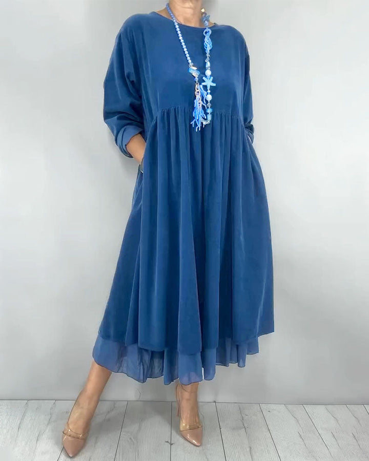 Loose Double Layer Mesh Patchwork Dress