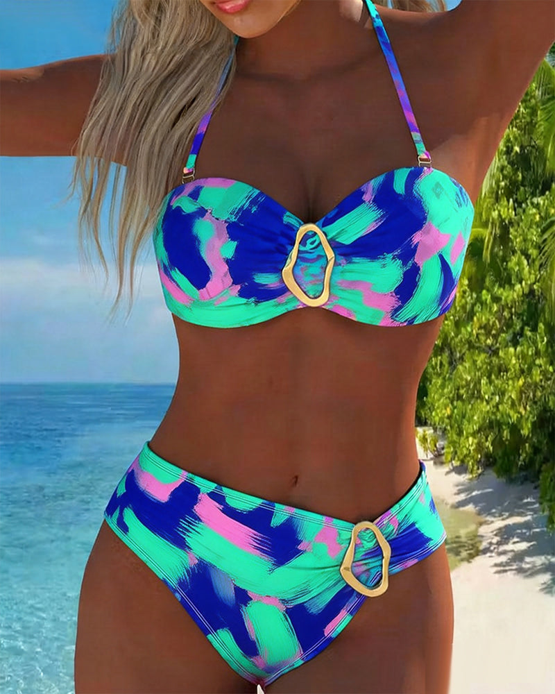 Tie-Dye High Neck Bikini