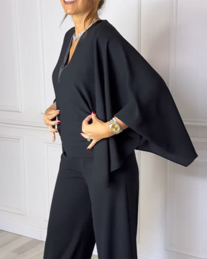 Elegant V-Neck Blouse with Butterfly Sleeves