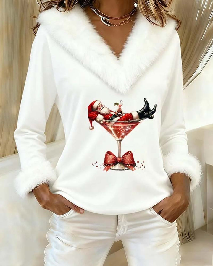 Top Printed Christmas Plush Long Sleeves