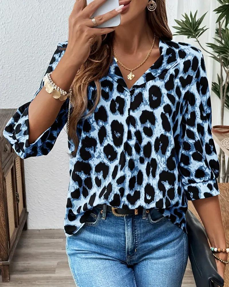 Blouse Half Sleeve Leopard Print Loose