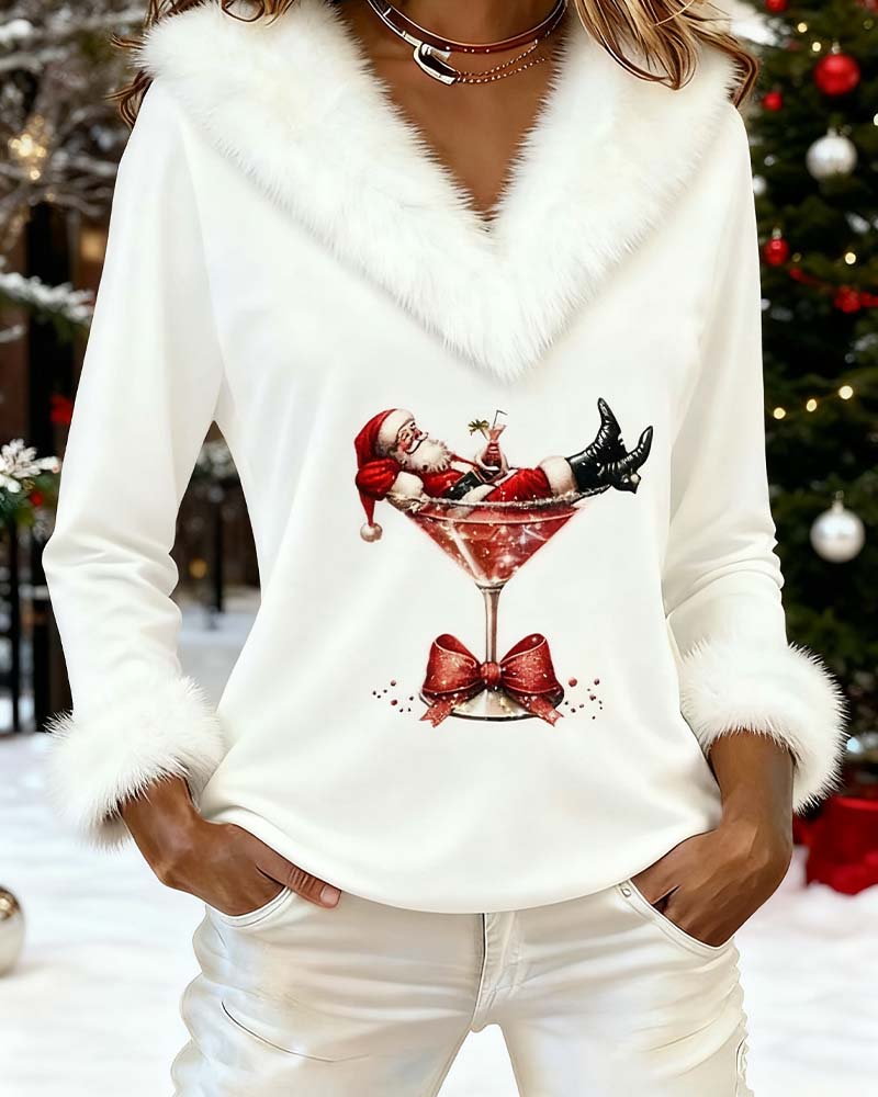 Top Printed Christmas Plush Long Sleeves