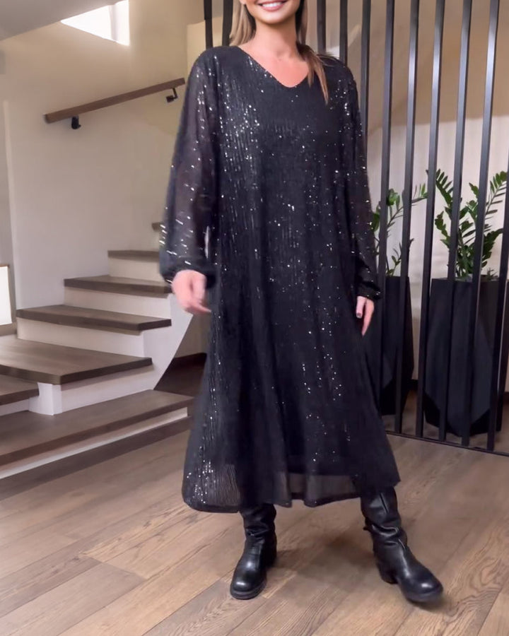 Trendy Solid Color V-Neck Dress