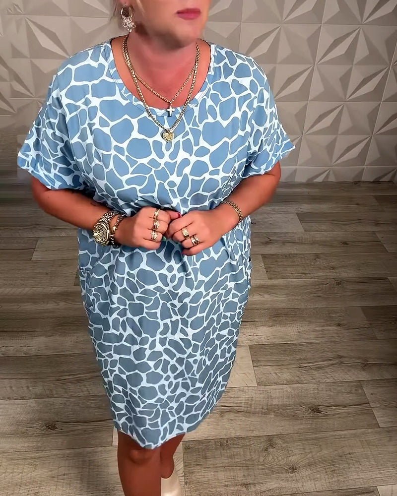 Casual Printed Dress with Round Neck