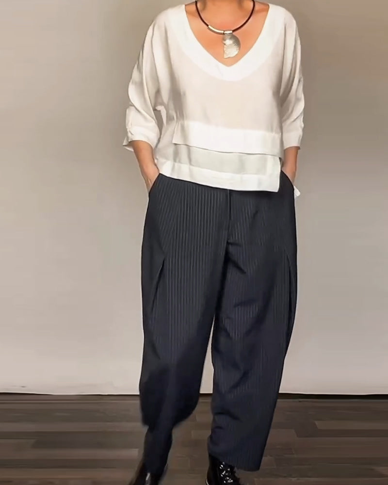 Casual Pants with Retro Stripes