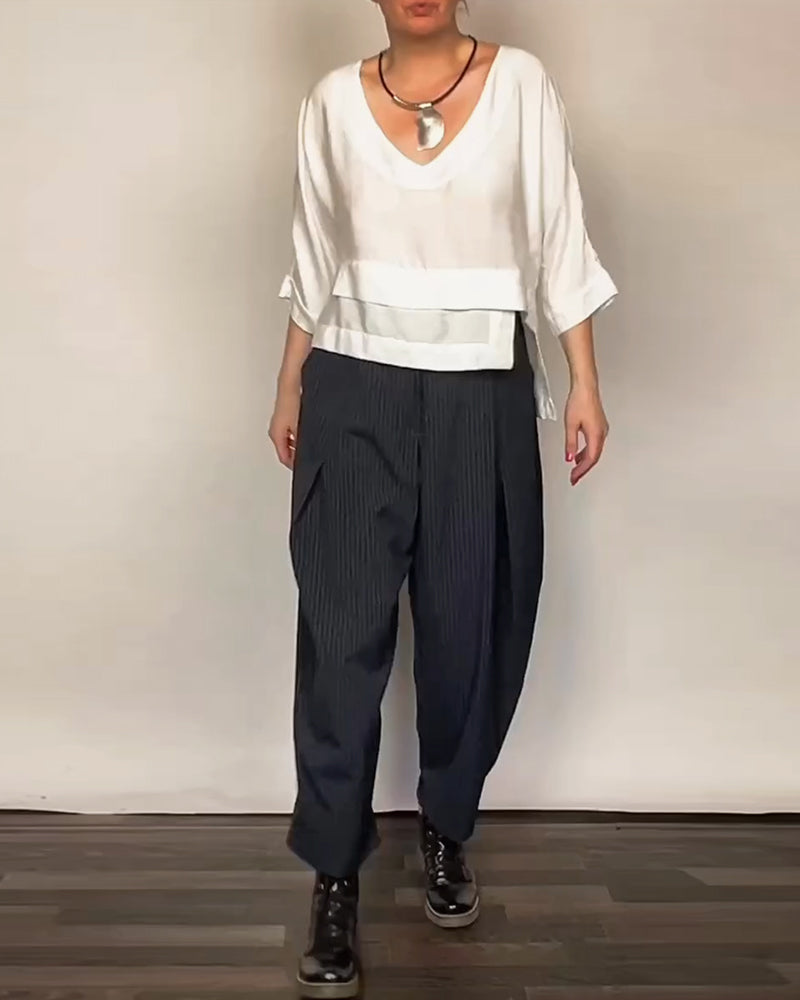 Casual Pants with Retro Stripes