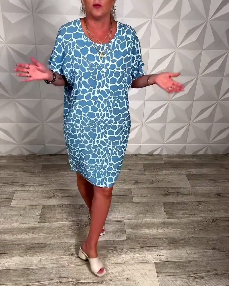 Casual Printed Dress with Round Neck