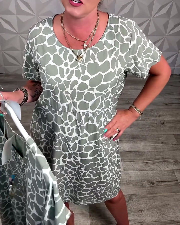 Casual Printed Dress with Round Neck