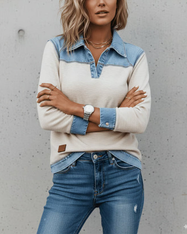 Trendy Color Block Assembled Sweatshirt