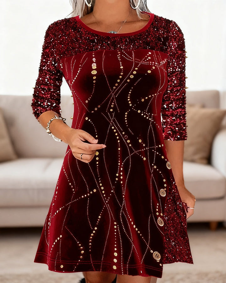 Dress with Mat and Velvet Panel Details