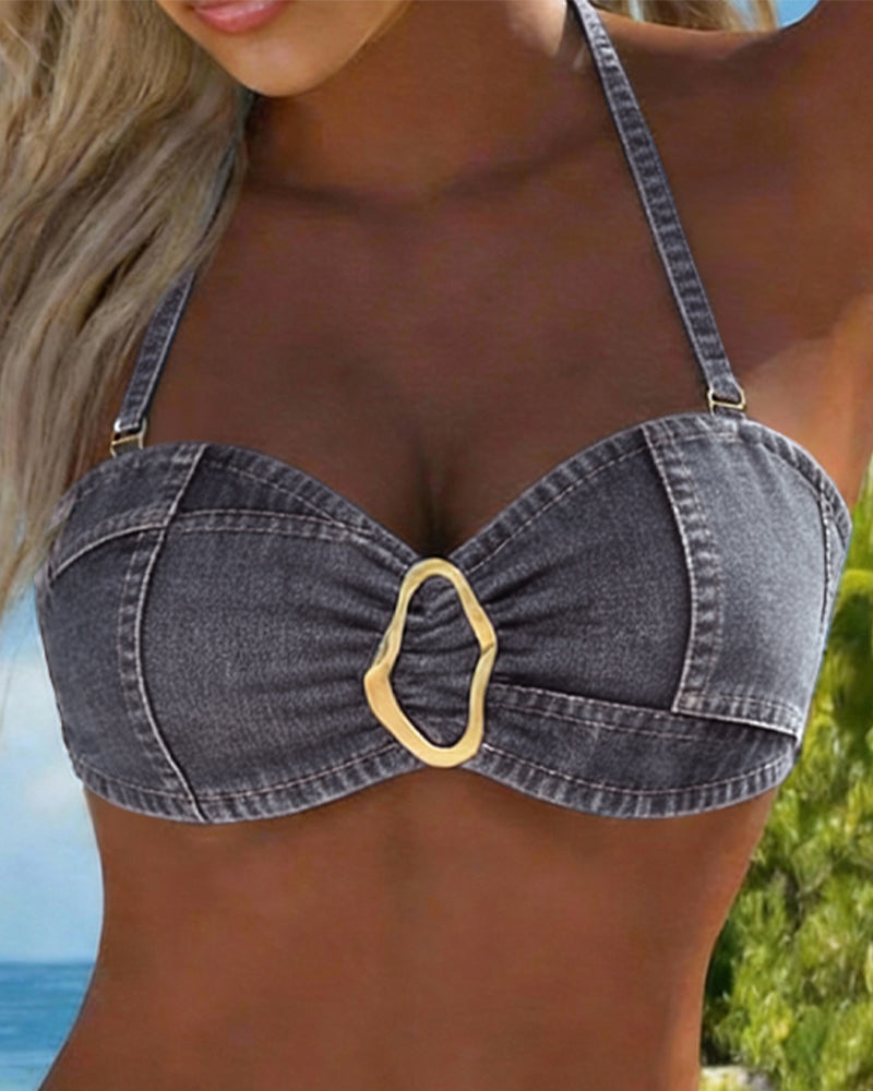 Metal Buckle Suspender Bikini Two Piece