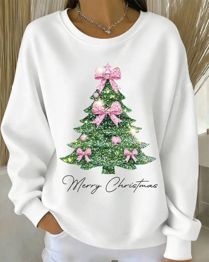 Round Neck Long Sleeve Christmas Print Sweatshirt