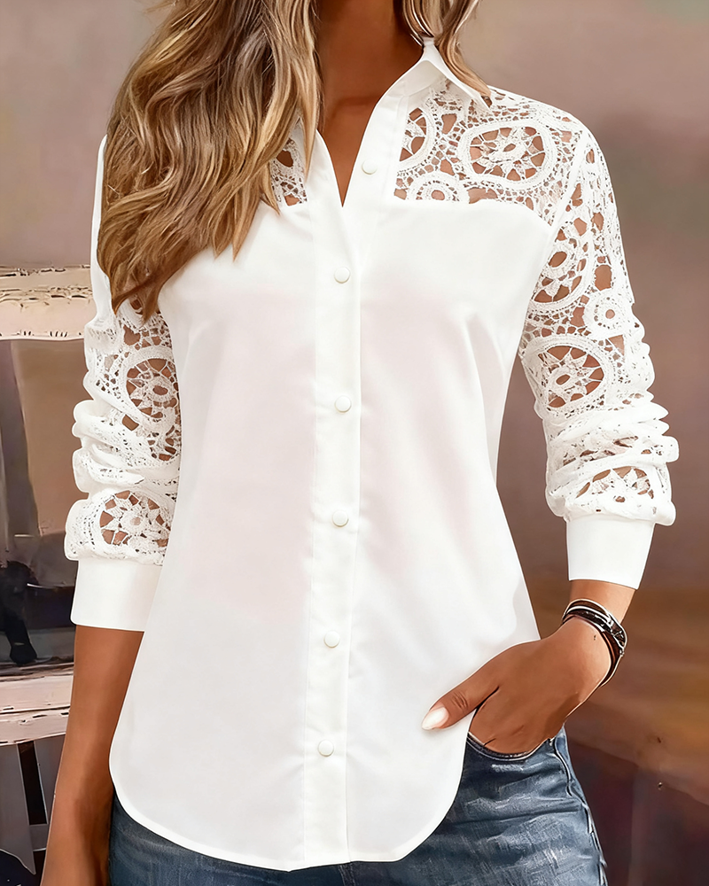 Solid Color Blouse with Lace Reverse Patchwork