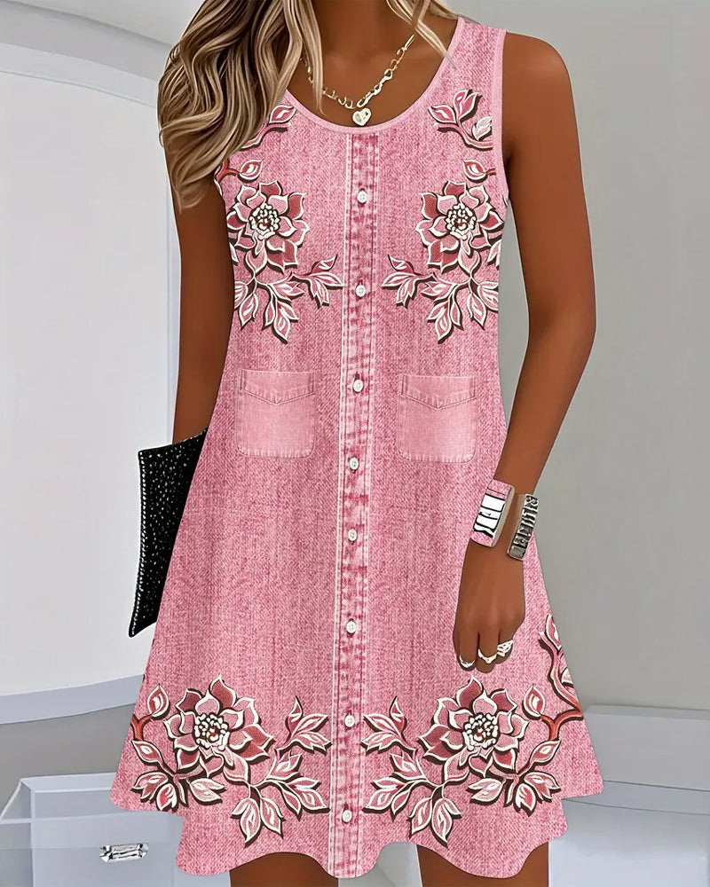 Sleeveless Denim Imitation Dress