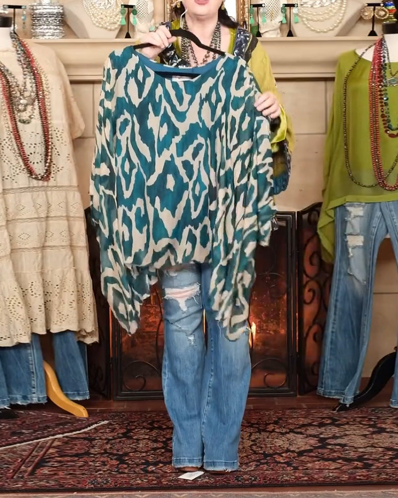 Batwing Sleeve Printed Blouse Long Sleeves