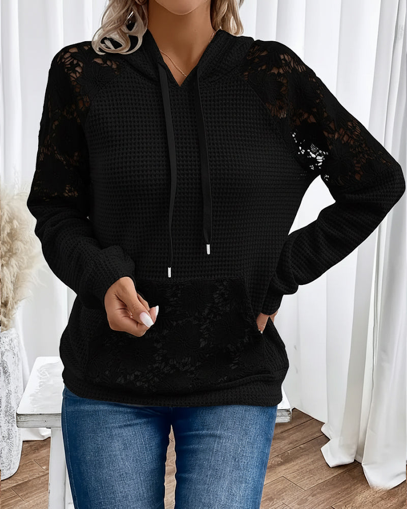 Hoodie V-Neck Long Sleeves Lace Casual
