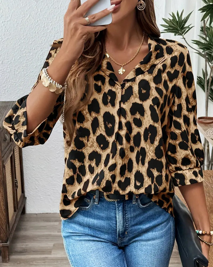 Blouse Half Sleeve Leopard Print Loose