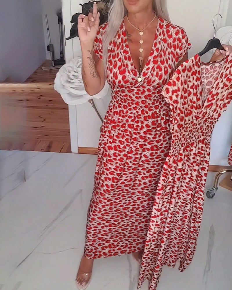 Elegant Leopard Print Dress with V-Neck