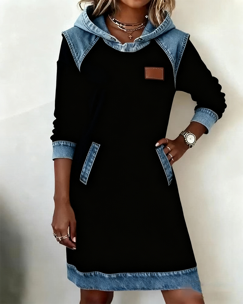 Hooded Dress with Contrasting Panels