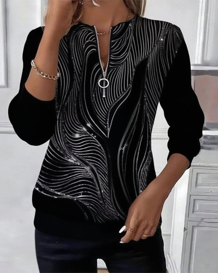 Casual Zip Print Sweatshirt