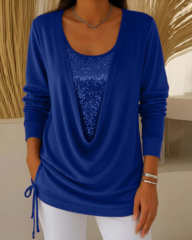 Two-Tone Sequin Top Effect Two-in-One