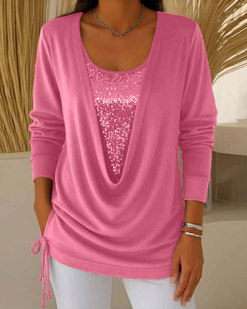 Two-Tone Sequin Top Effect Two-in-One