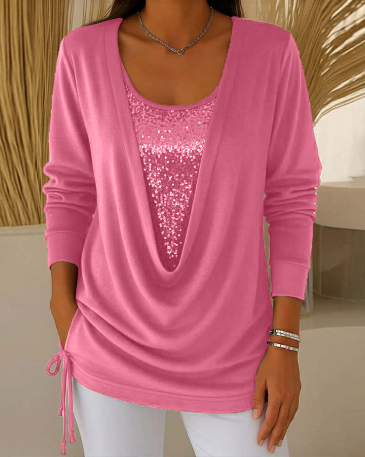 Two-Tone Sequin Top Effect Two-in-One