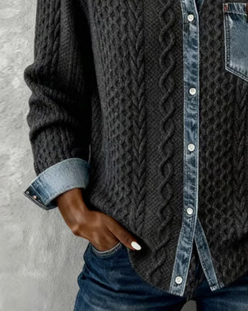 Long Sleeve Patchwork Denim Shirt
