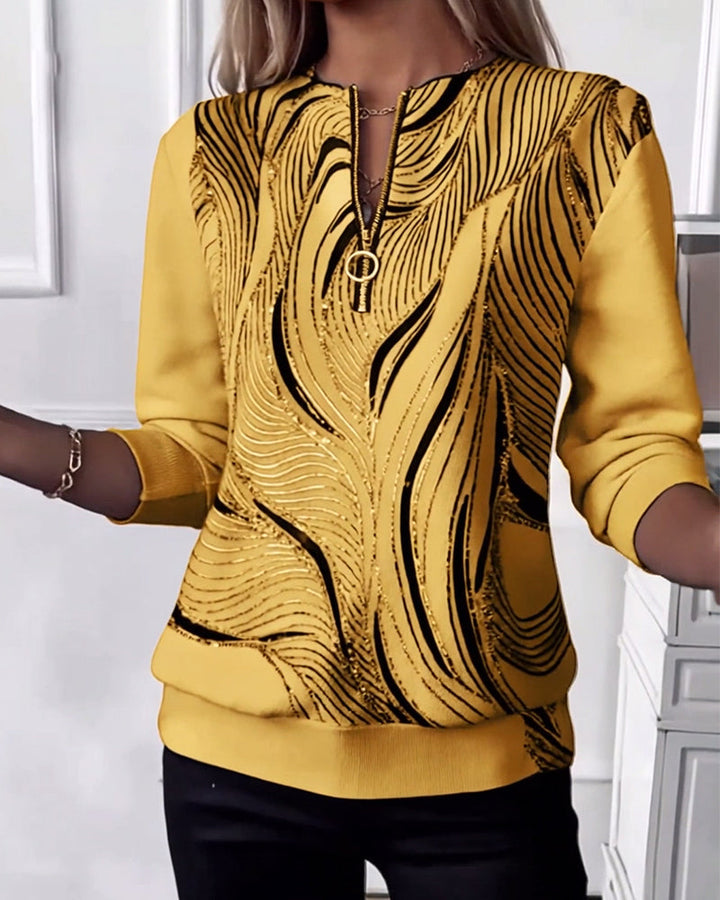 Casual Zip Print Sweatshirt