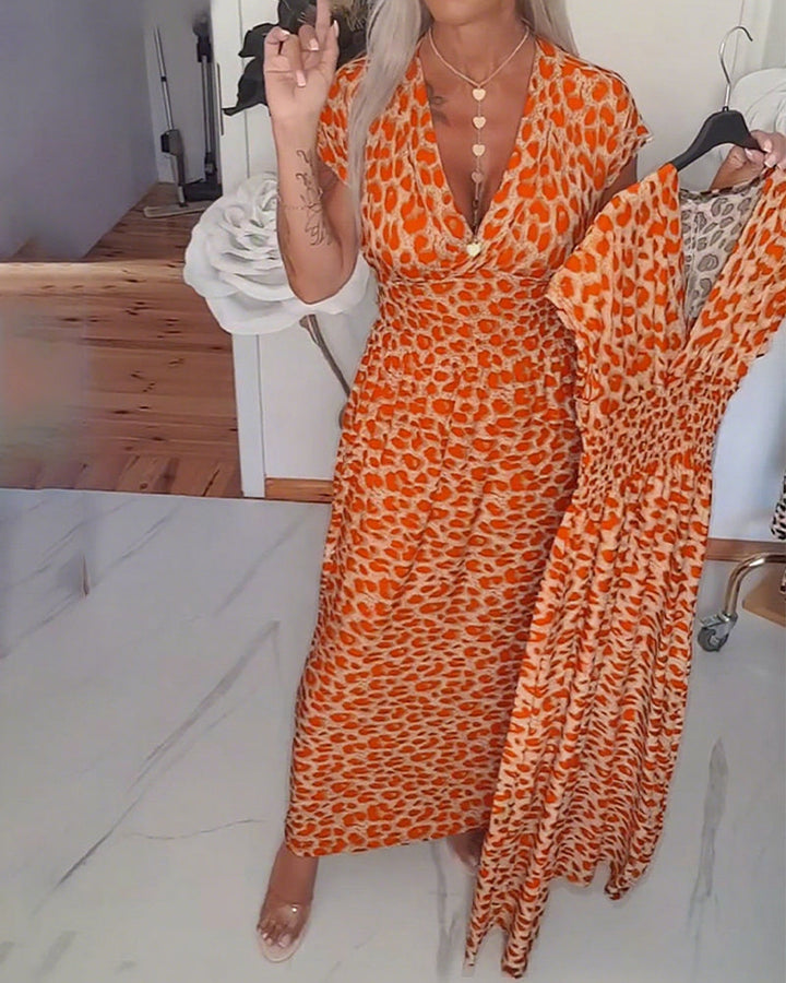 Elegant Leopard Print Dress with V-Neck