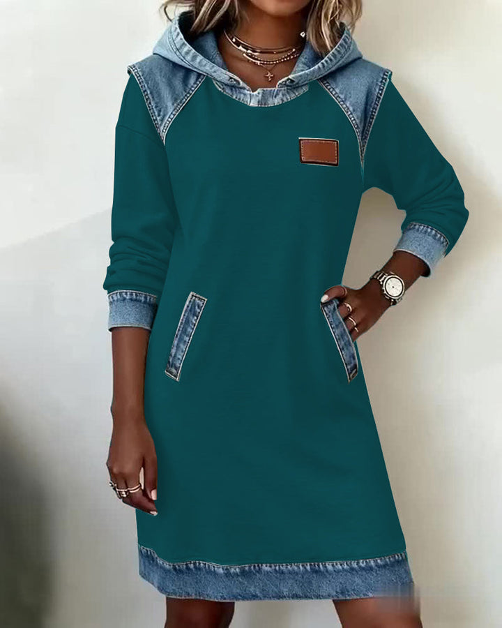 Hooded Dress with Contrasting Panels