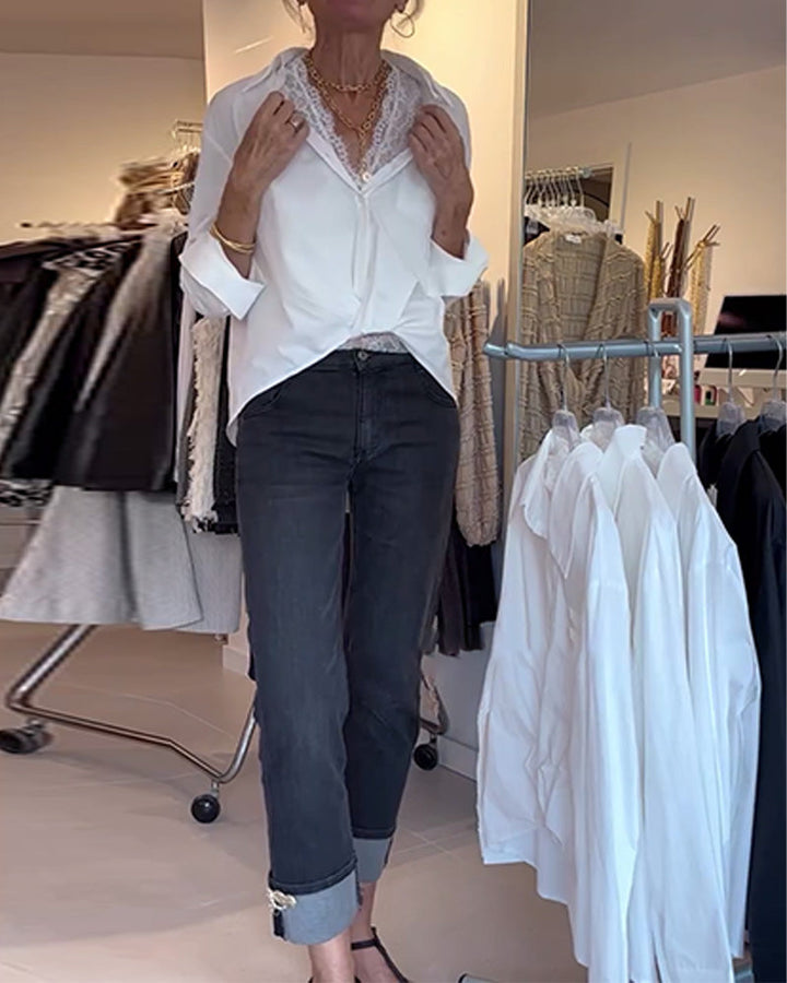 Shirt and Lace Lingerie Set with Long Sleeves