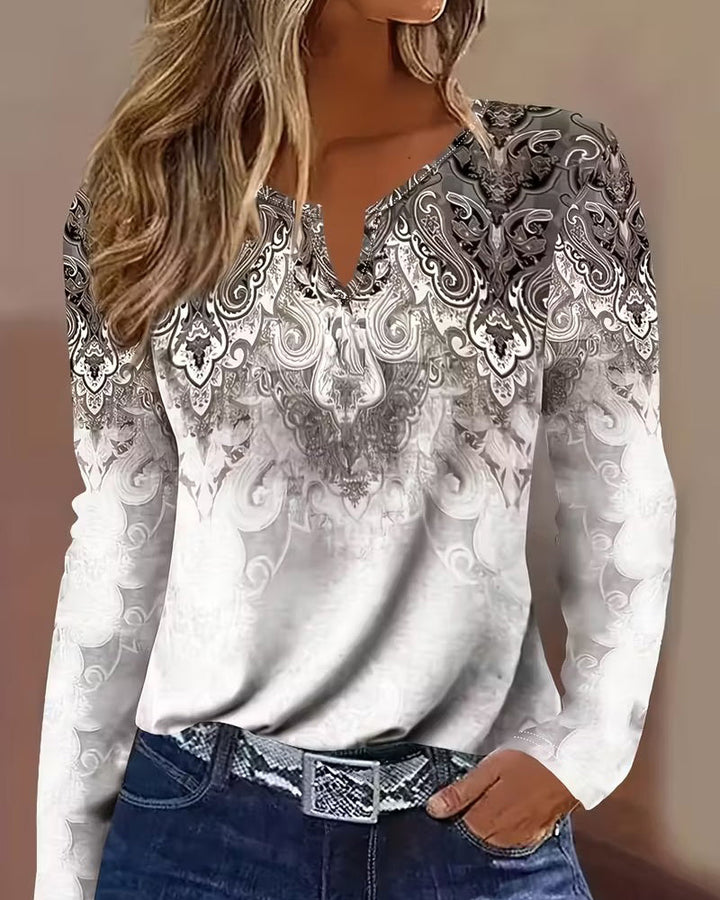V-Neck Printed Top Long Sleeves
