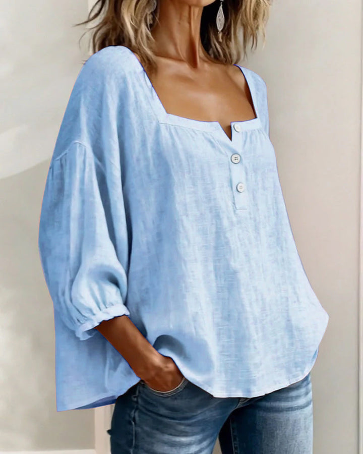 Simple Square Collar Long Sleeve Shirt