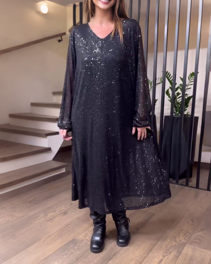 Trendy Solid Color V-Neck Dress