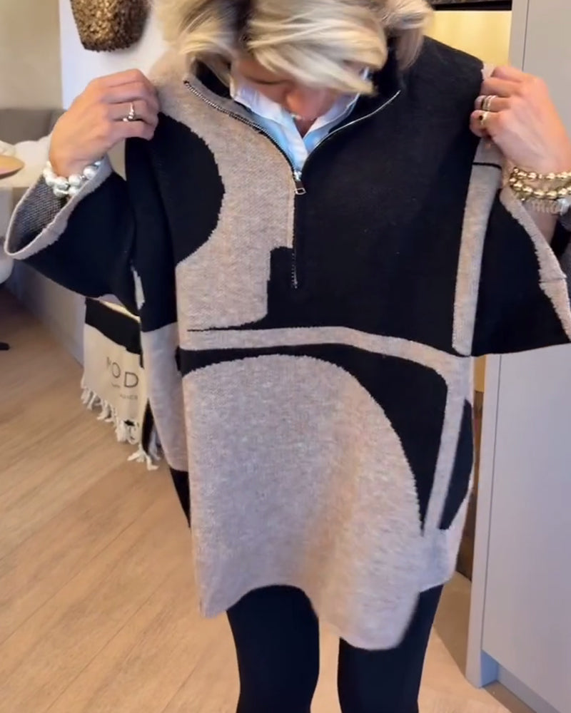 Half-Zip Sweater with High Collar Trendy