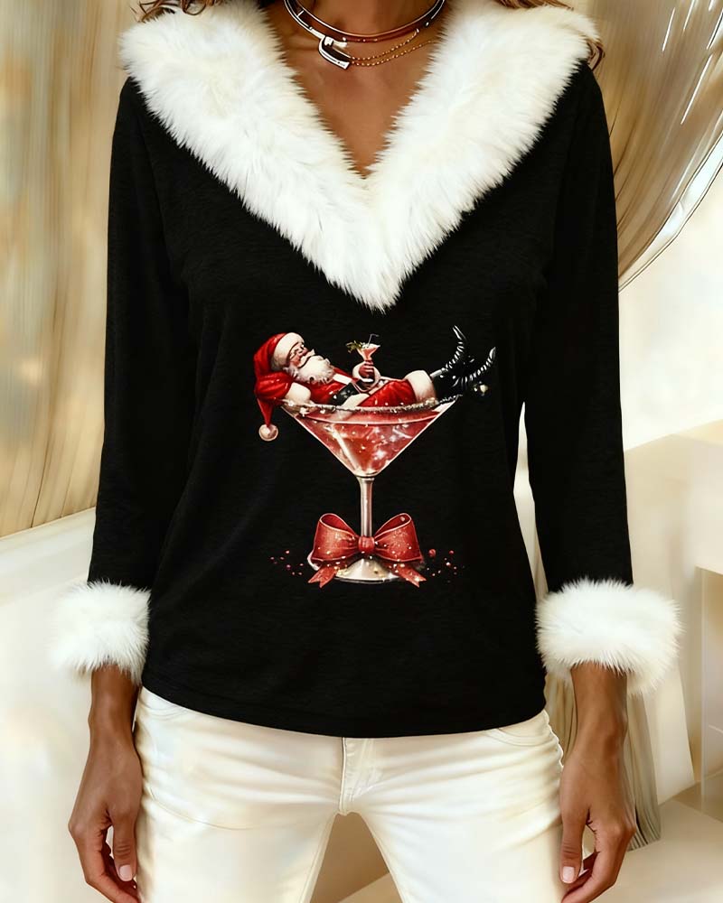 Top Printed Christmas Plush Long Sleeves