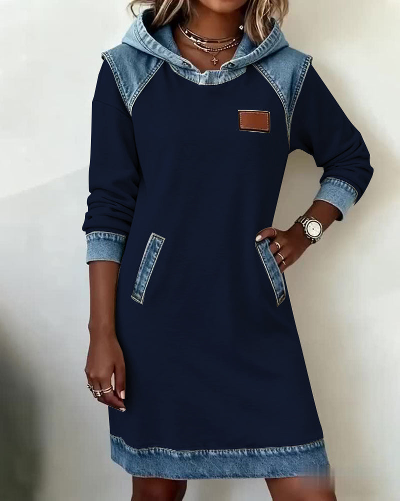 Hooded Dress with Contrasting Panels
