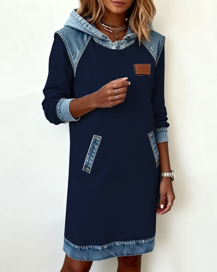 Hooded Dress with Contrasting Panels