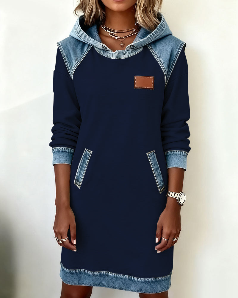 Hooded Dress with Contrasting Panels
