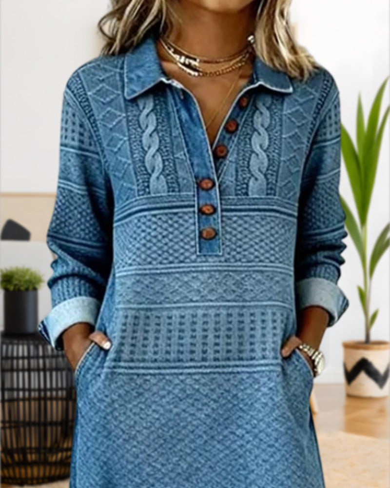 Trendy Half-Buttoned Collar Dress