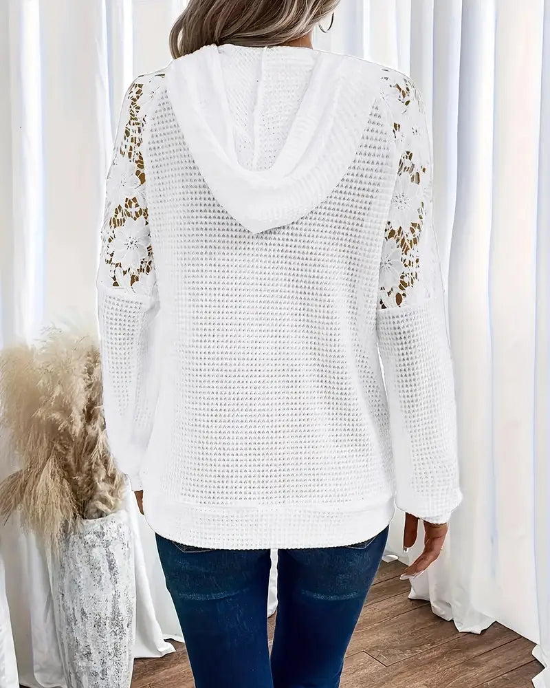 Hoodie V-Neck Long Sleeves Lace Casual